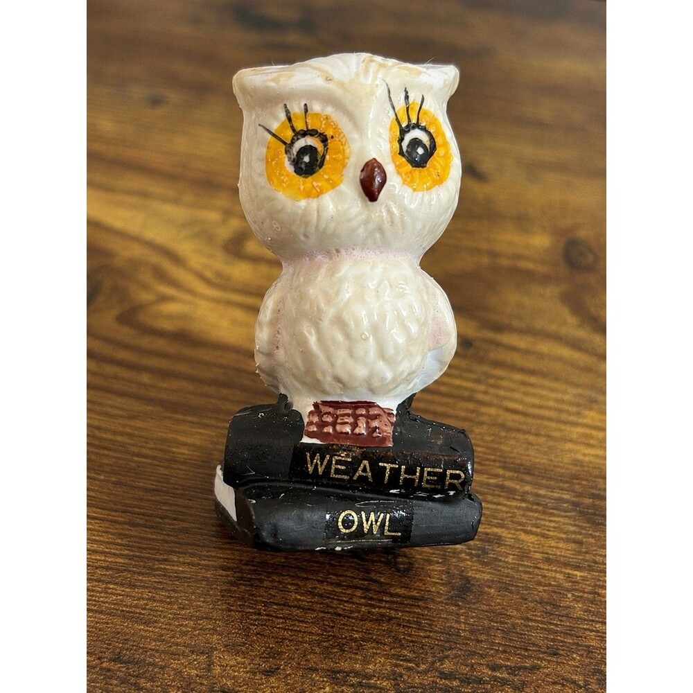 Vintage JB Weathered Weather Owl Figurine Taiwan Books 3.25” Cute Painted